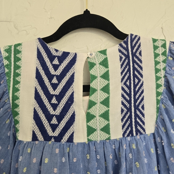 Anthro Verb by Pallavi Embroidered Swiss Dot Boho Blue Top - Picture 9 of 13